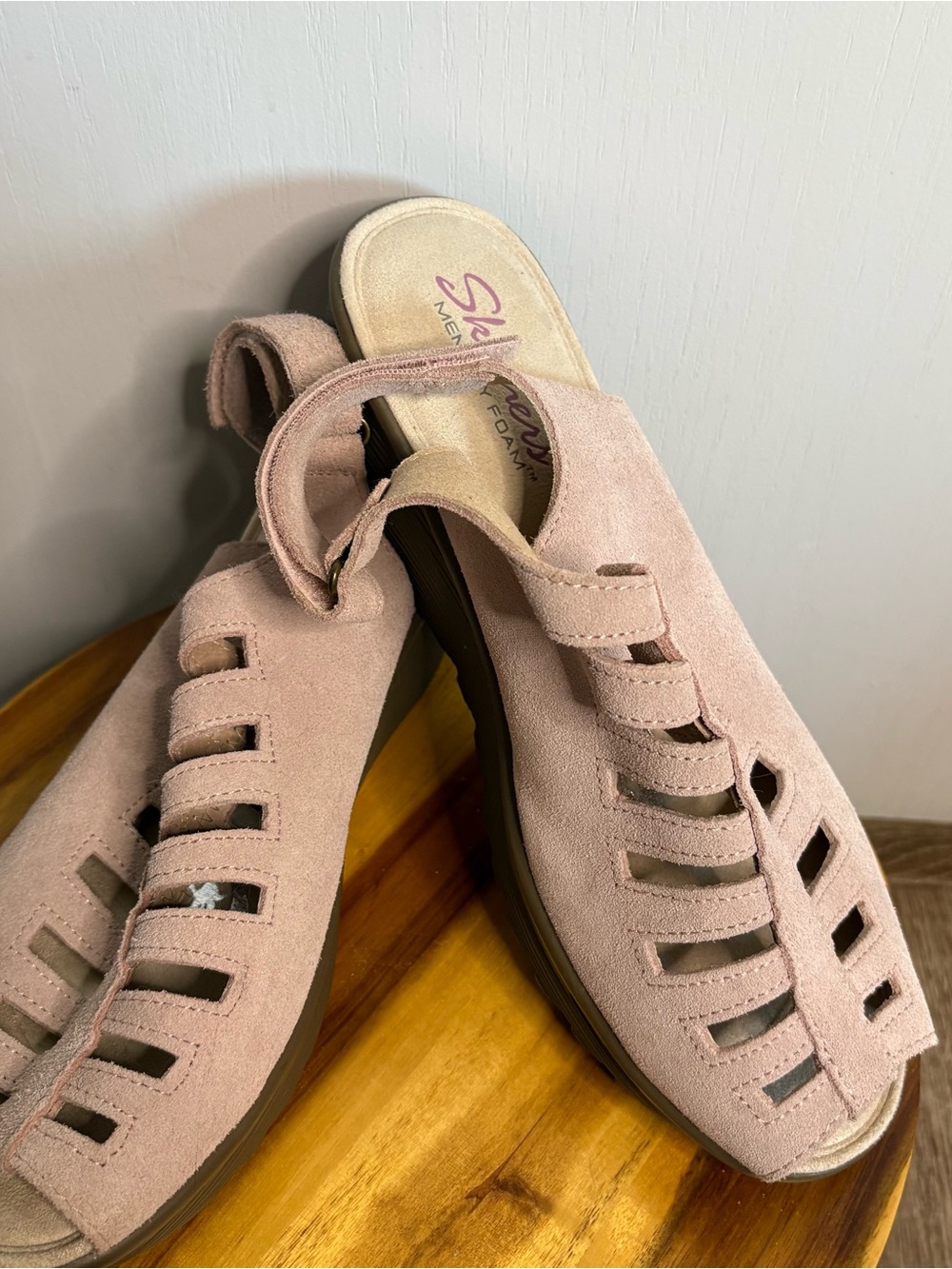 Skechers Women's Pink Suede Cutout Slingback Sandals